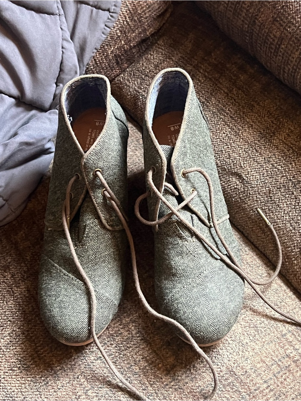 Toms Olive Herringbone Lace-Up Ankle Booties